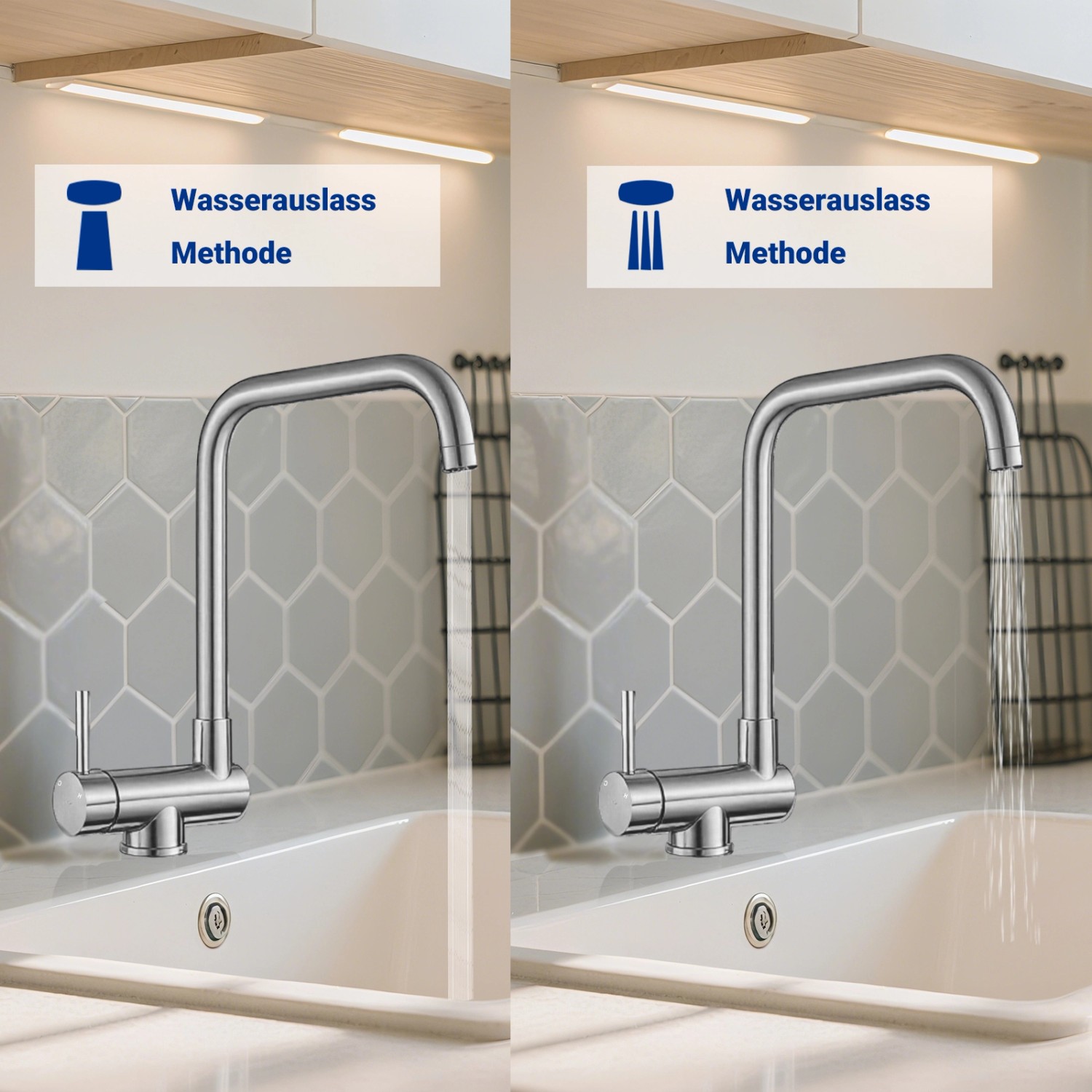 AICA Wasserhahn Doppelfunktion 360° Drehbare Kippbare Silber Küchenarmatur mit 304 Edelstahl und Keramikventil Mischbatterie_10