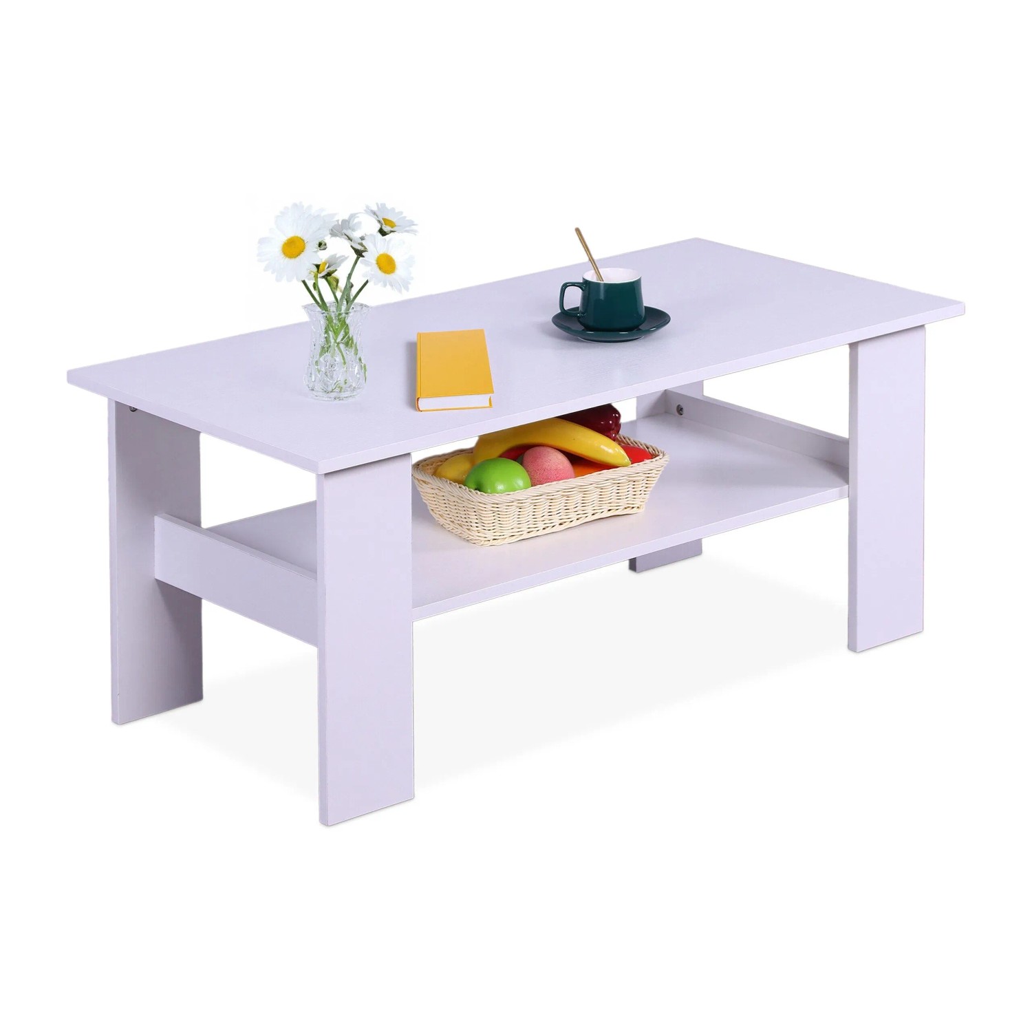 Relaxdays Couchtisch Holzwerkstoff Weiß Mit Ablage 100 cm x 50 cm x 43,5 cm 10,9 kg