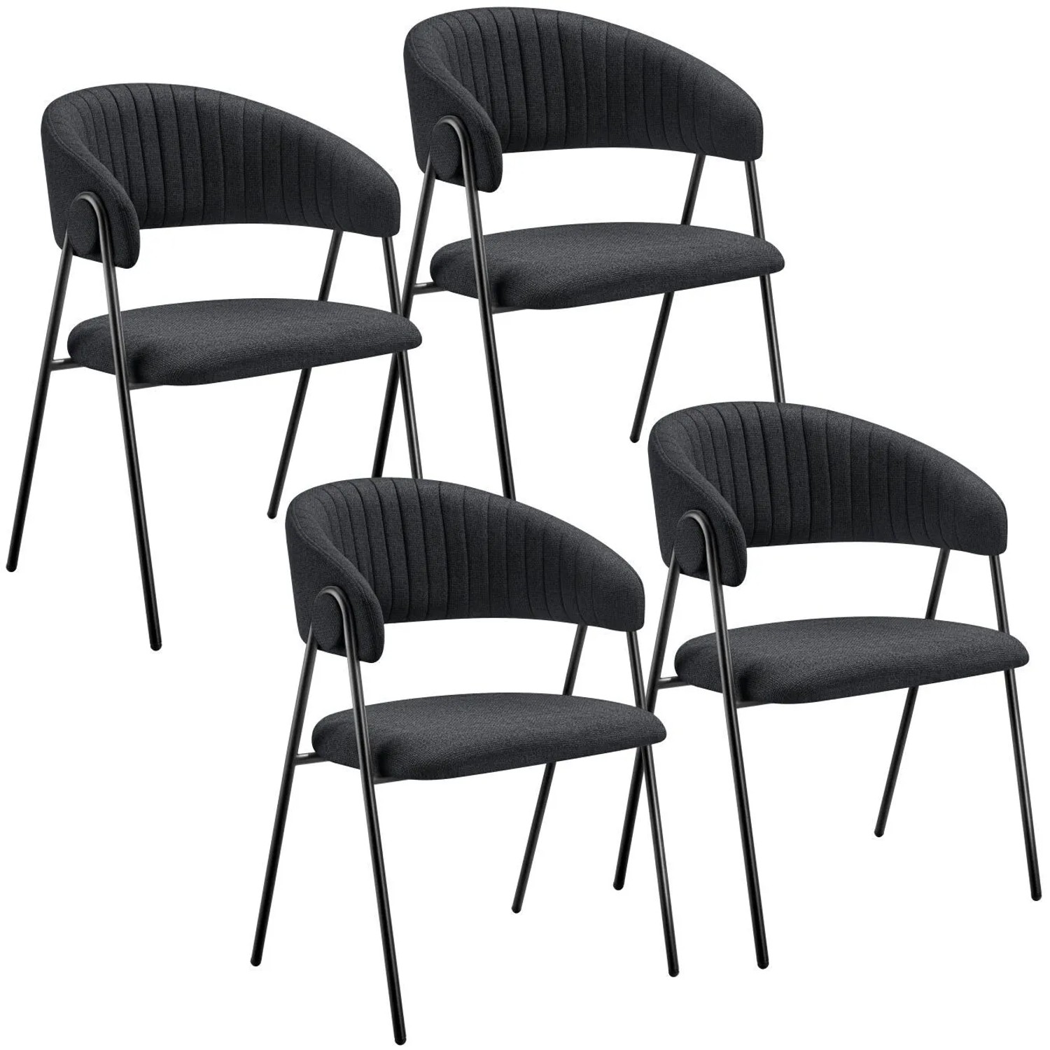 Tectake Armlehnstuhl Bedano Webstoff Gepolstert Durchgehende Lehne In C Form Mit Steppmuster 4Er Set 58 X 60 X 85 Cm Schwarz