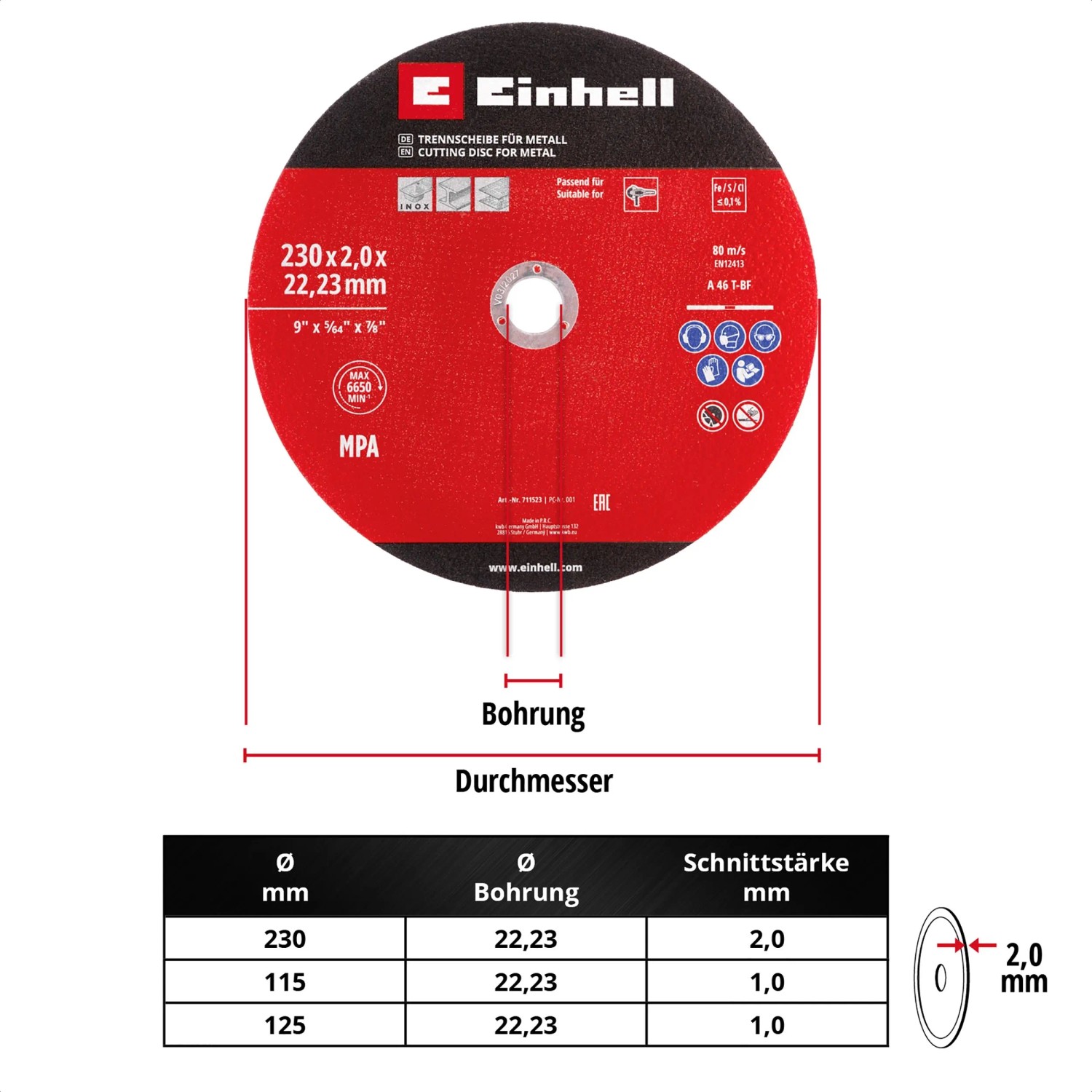Einhell Gewebetrennscheiben-Set für Metall Extra Dünn 3-teilig Ø 230 mm x 2 mm_10