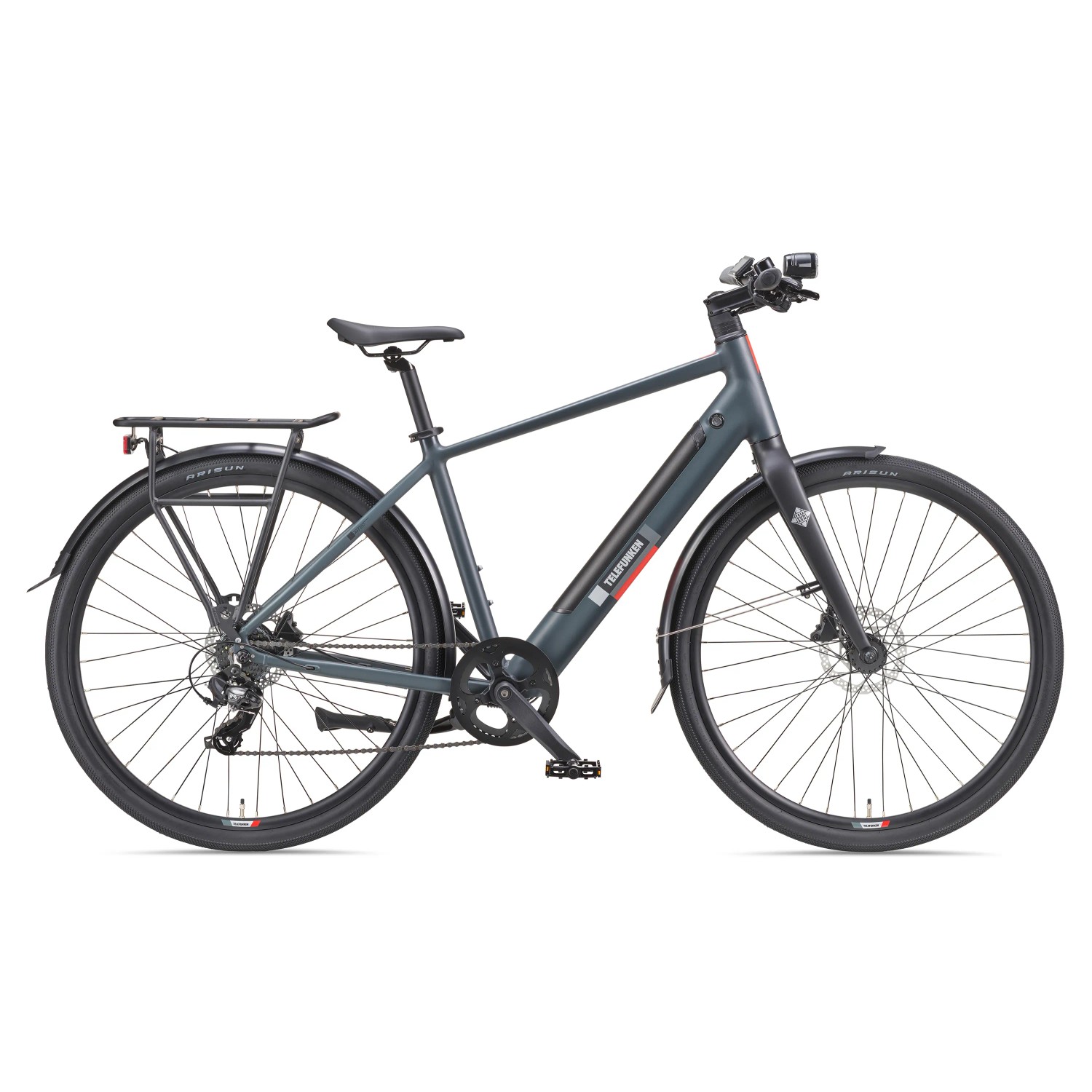 TELEFUNKEN UH210 E-Bike in Granitgrau: 28-Zoll Urban E-Bike mit Gepäckträger und Straßenzulassung.