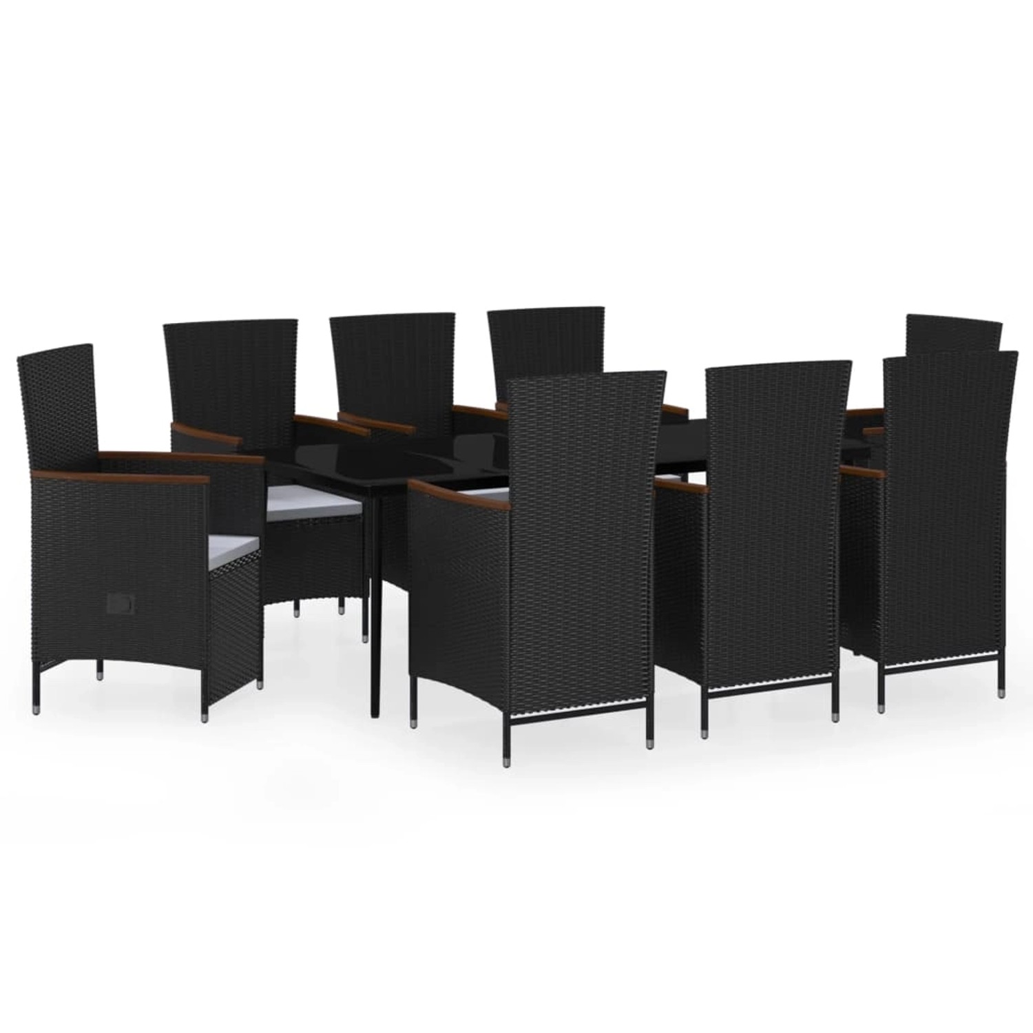 vidaXL 9-Tlg Garten-Essgruppe mit Kissen Schwarz 3099468
