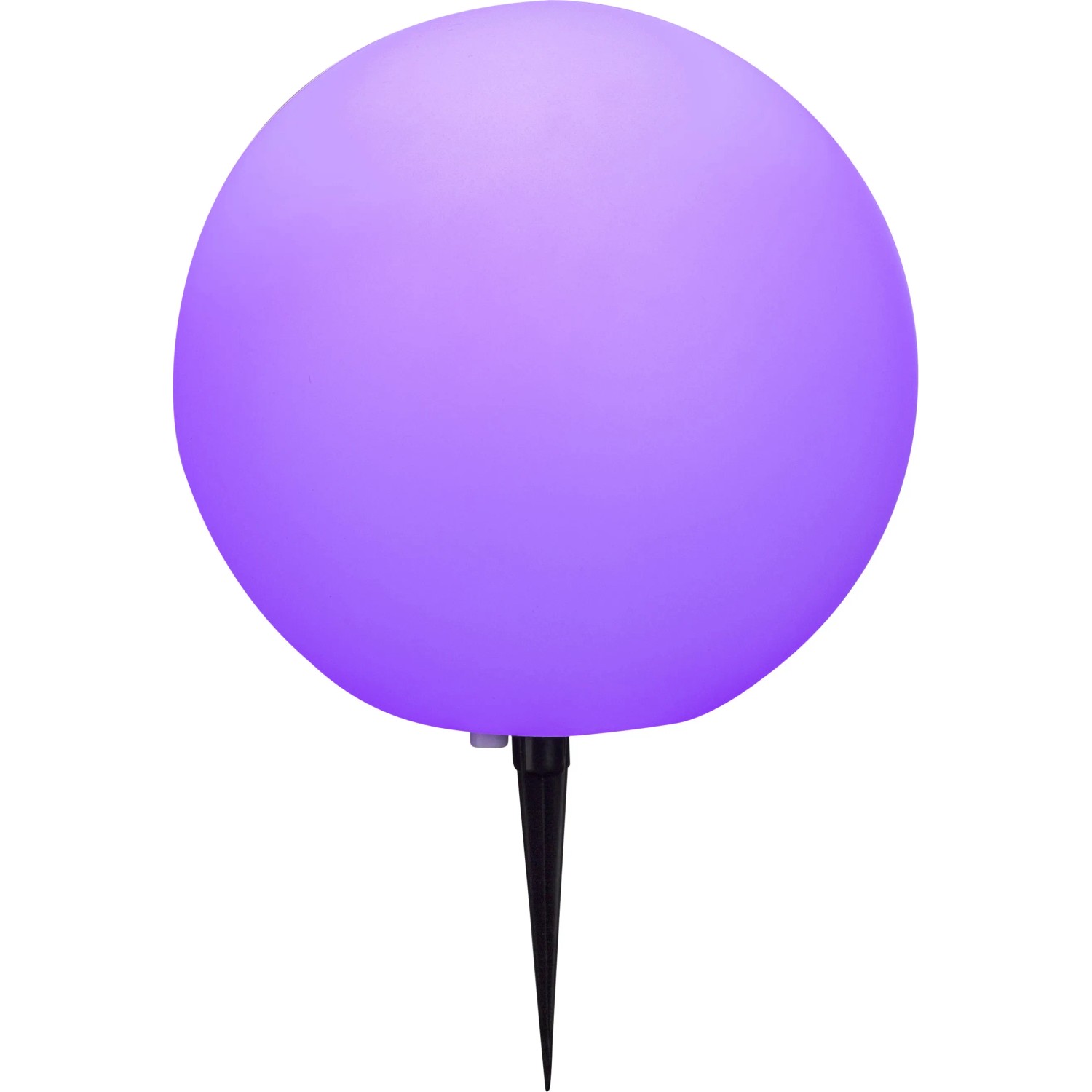 Weiße Globo Außenkugelleuchte TOULA mit Erdspieß, leuchtend lila.