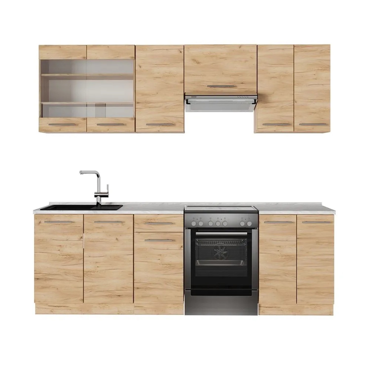 Vicco Küchenzeile Fame-Line Goldkraft Eiche 240 x 82 AP Marmor Art Nr 56894