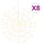Warmweiße LED-Weihnachtsbeleuchtung im Feuerwerk-Design, 8 Stück. Ideal als Außen-Lichterkette für festliche Deko.