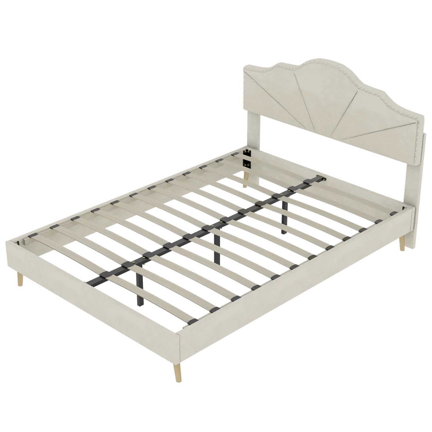 okwish Polsterbett 160x200cm mit Kopfteil Schlafzimmer Beige ohne Matratze