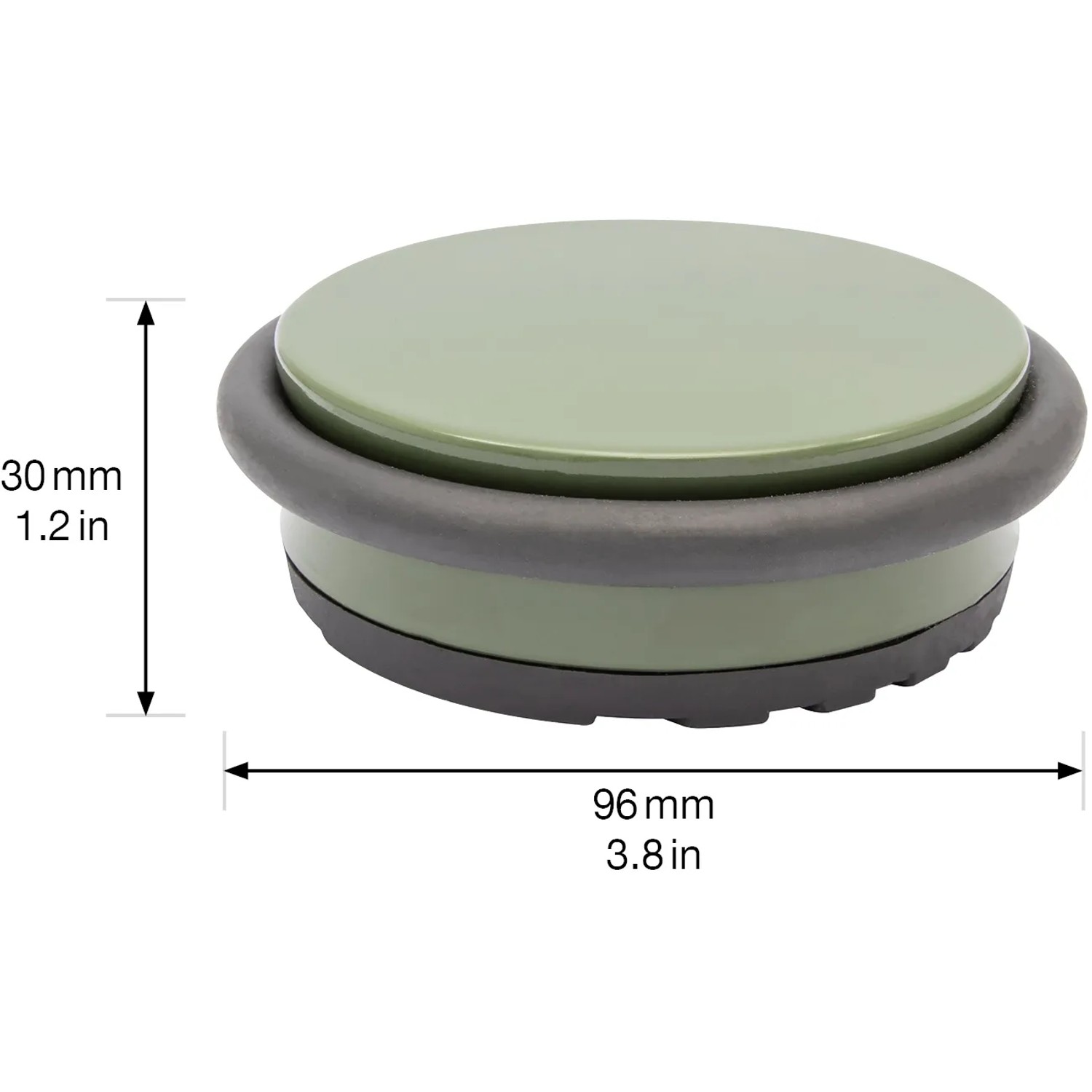 Olivgrüner Wagner Bodentürstopper Big Disk Color aus Stahl mit Gummiring und Anti-Rutsch-Unterlage.