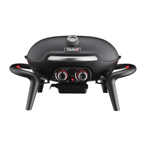 Schwarzer Taino Kenai Gas Tischgrill aus Aluguss mit Thermometer und 2 Brennern. Ideal für Outdoor & Camping.