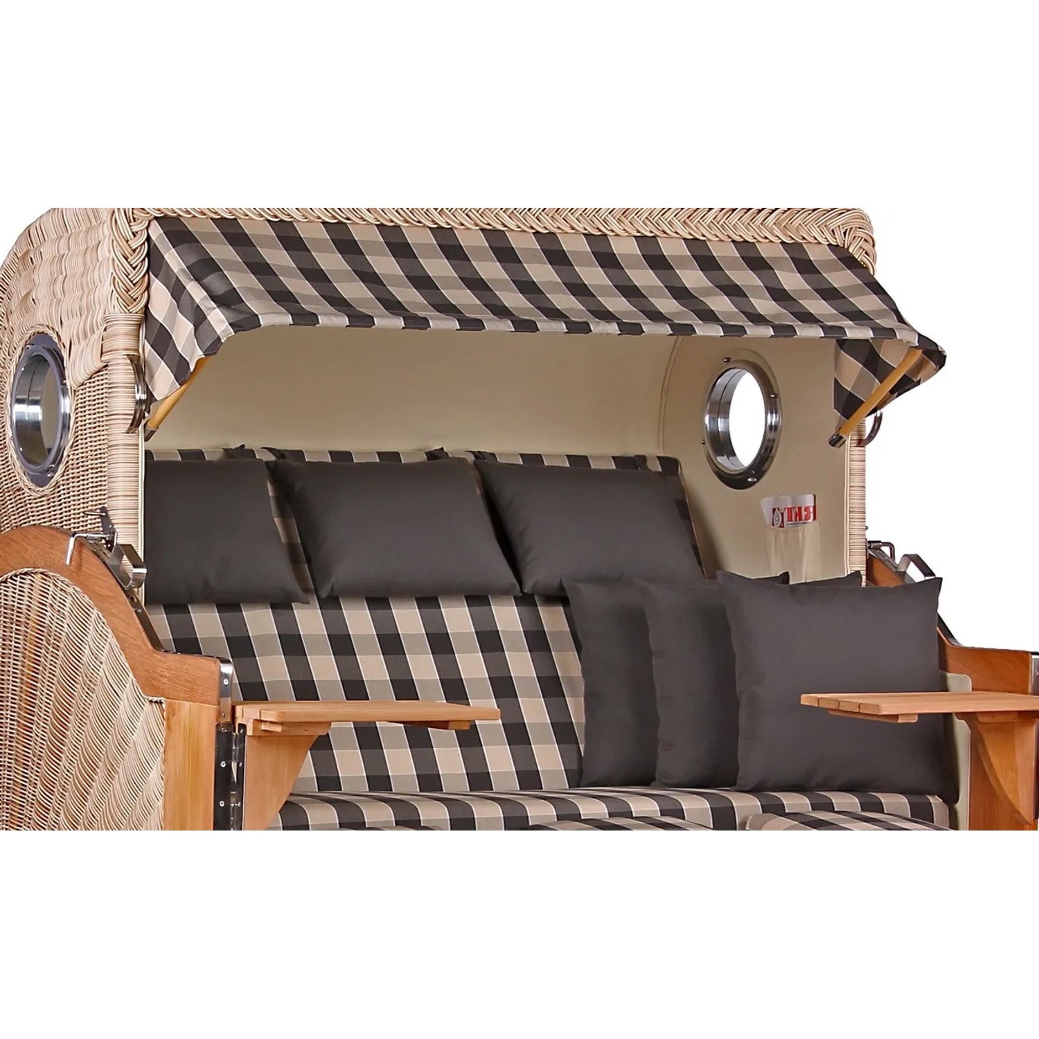 GarWoh Strandkorb Westerland XXL Teak Bullauge PE Shell Dessin 505