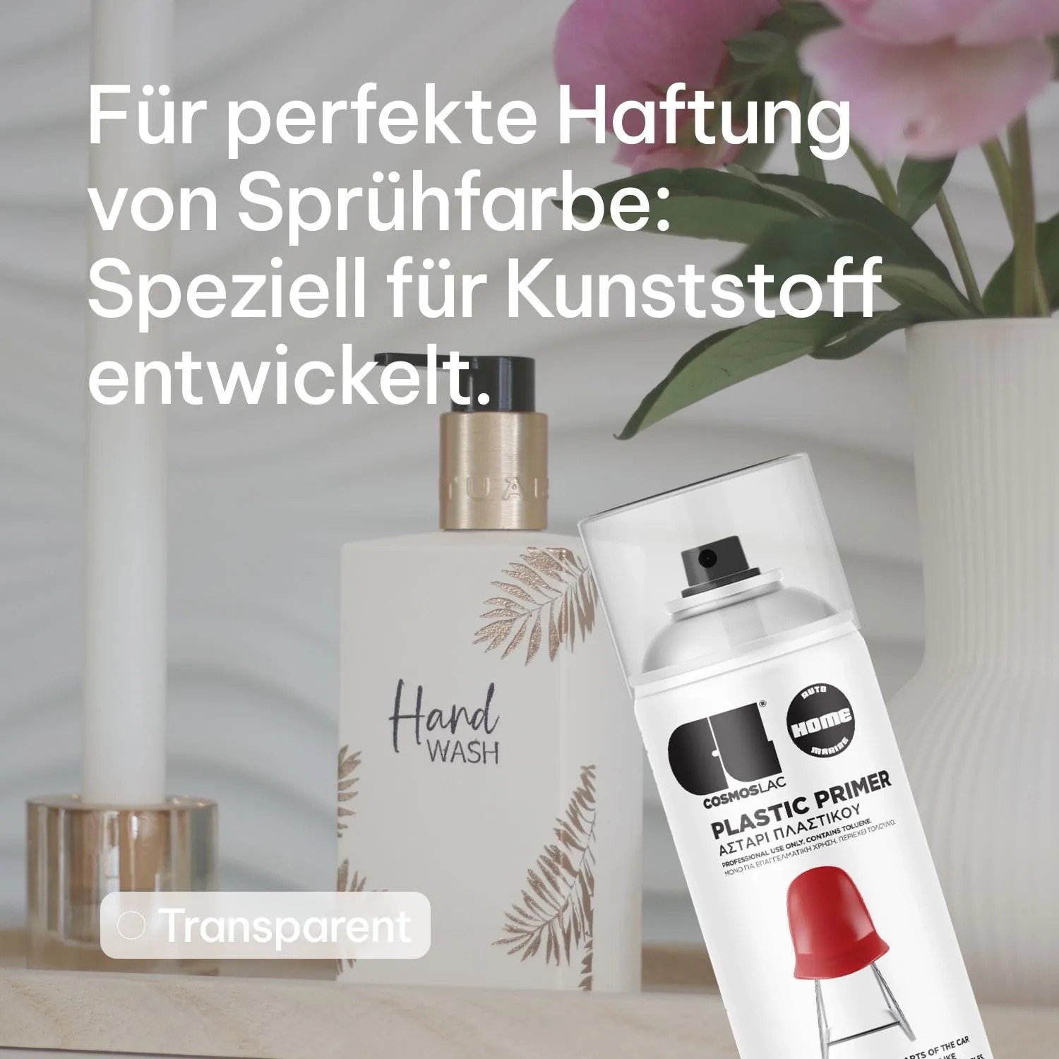 COSMOS LAC Kunststoff Grundierung Spray, 400ml, für optimale Haftung von Sprühfarben auf Plastik.