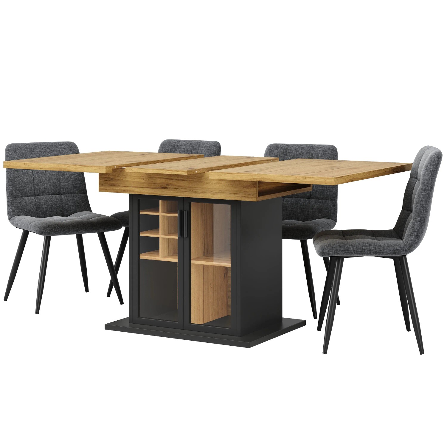 okwish Esstisch mit Teleskopfunktion Weinregal Küche 110-140x80cm Schwarz