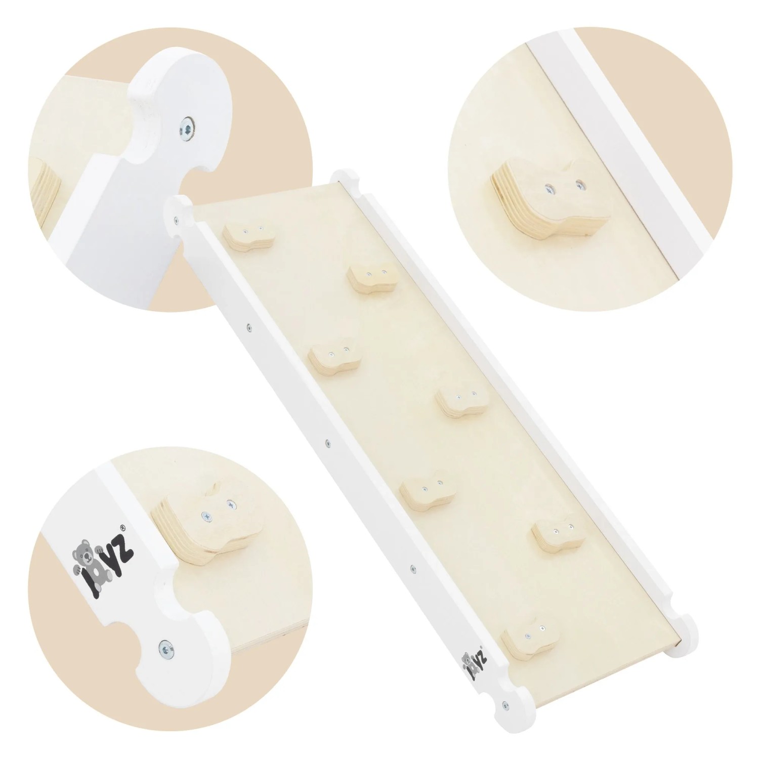 Joyz Kletterdreieck mit Rutsche, 2er Set, weißes Holz, Pikler Art, für Indoor Kletterspaß.