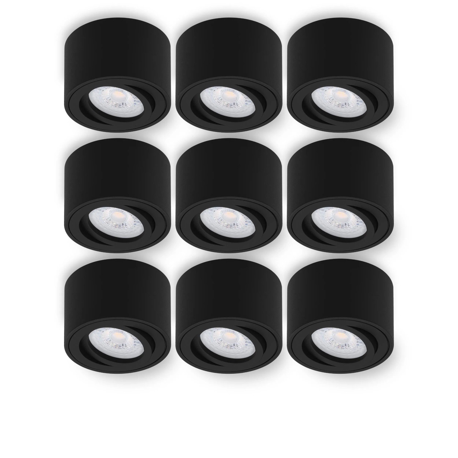 Oktaplex Lile S 9er Set Aufbaustrahler LED Schwarz Energieklasse A Schwenkbar Warmweiß 3000K 230V 1,9W Deckenstrahler