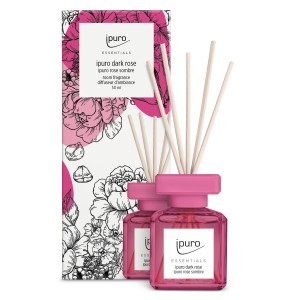 Ipuro Raumduft Dark Rose 50ml mit Duftstäbchen und floraler Verpackung.
