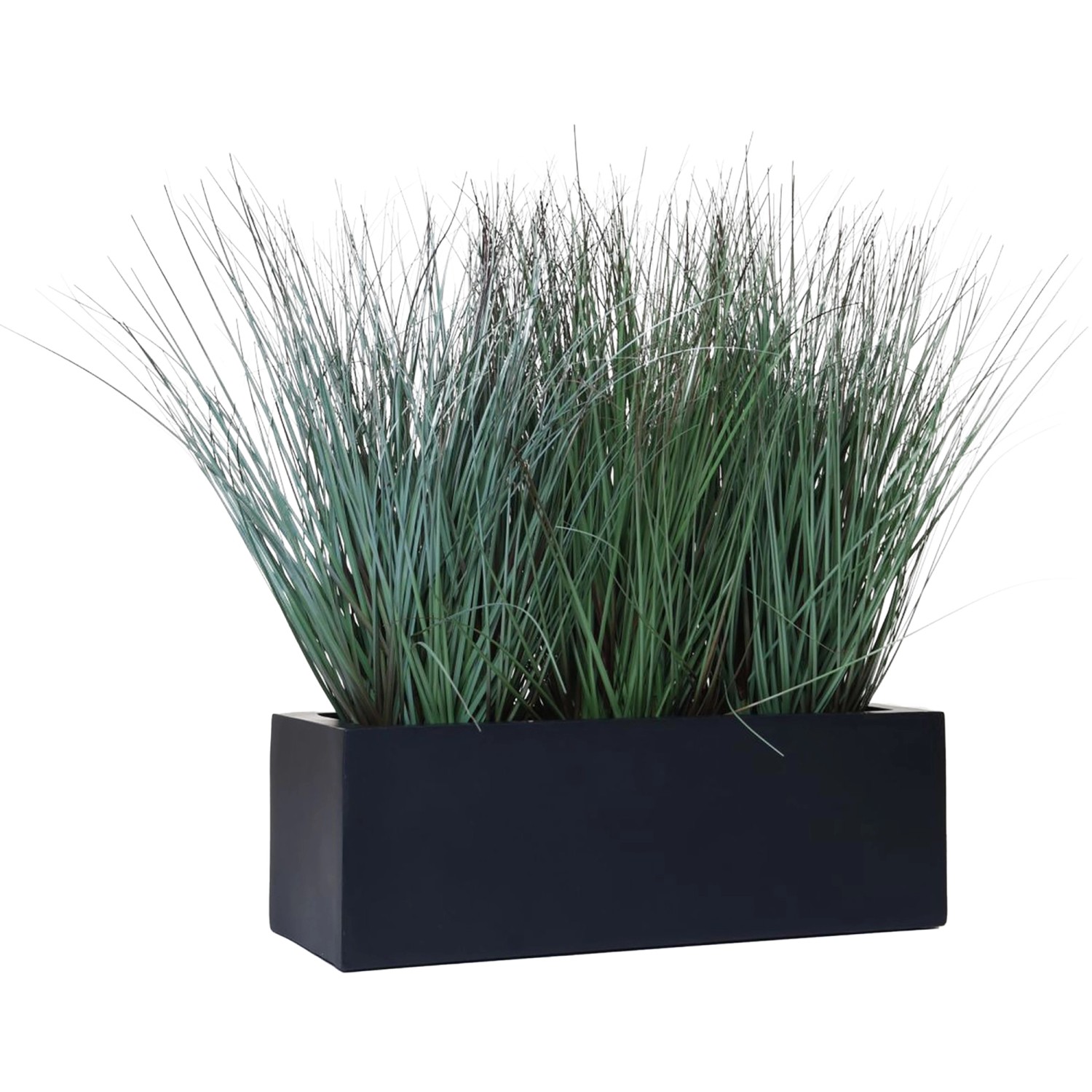 Anthrazitfarbener Vivanno Pflanzkasten Flobo 45 cm mit Ziergras, geeignet für Innen- und Außenbereich.