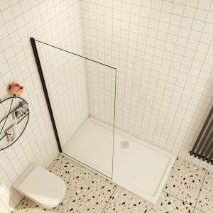 AICA Walk In Duschwand mit schwarzem Rahmen, 8mm ESG Glas, 110x200cm. Duschabtrennung für barrierefreies Duschen.