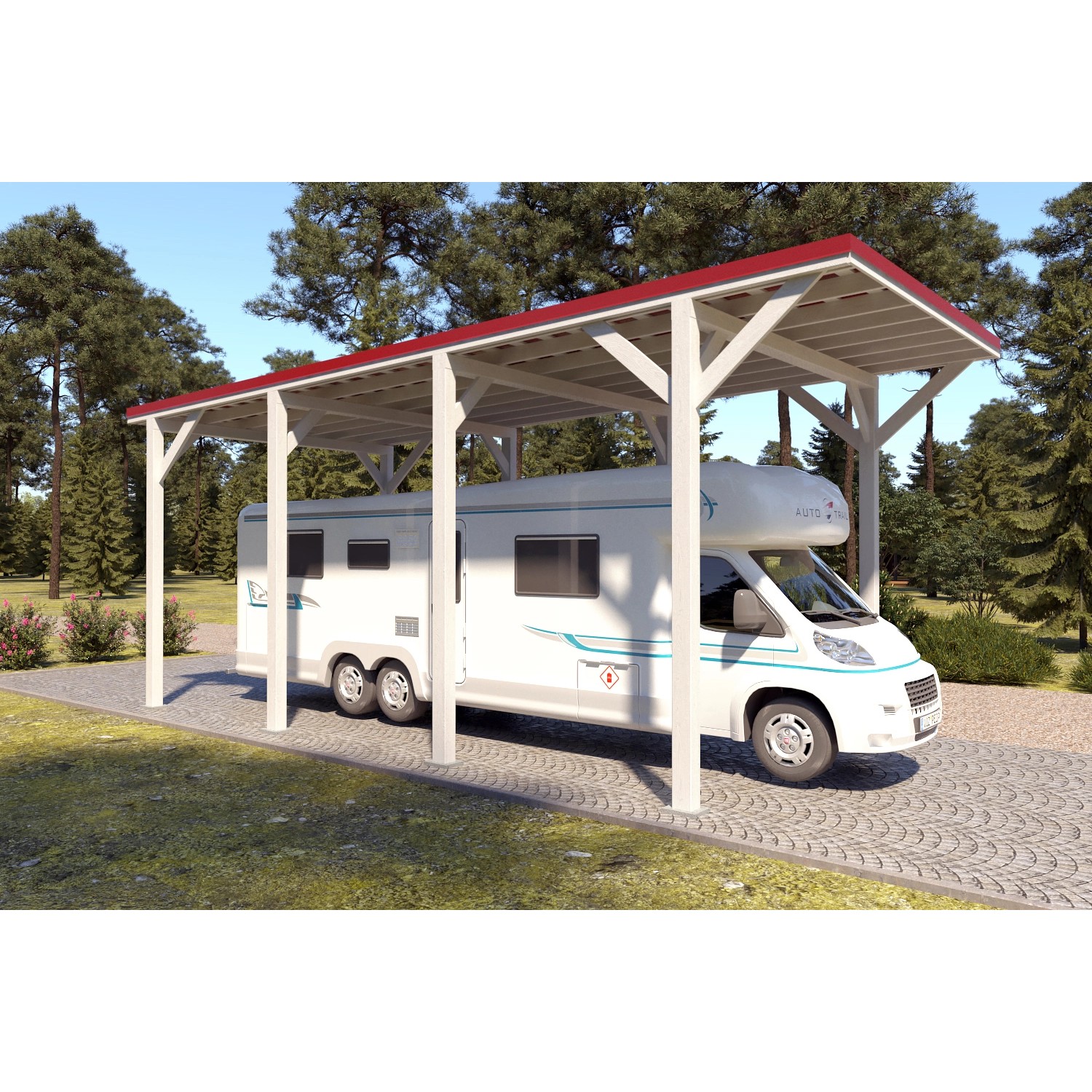 Holzbrüder Camping-Carport Ralf 32m² Reinweiß-Rot günstig online kaufen