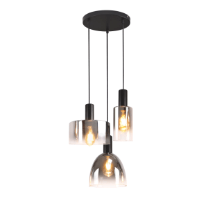 ZMH Pendelleuchte 3-flammig mit Rauchglas-Schirmen in Vintage-Optik. Höhenverstellbare Hängeleuchte für Wohnzimmer.
