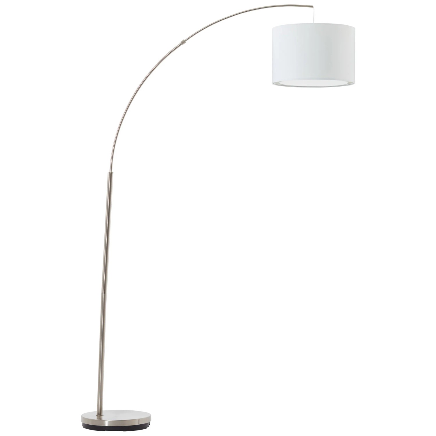 Brilliant Bogenlampe Clarie, Eisen-Weiß, mit Textilschirm. Elegante Stehleuchte für Wohnzimmer.