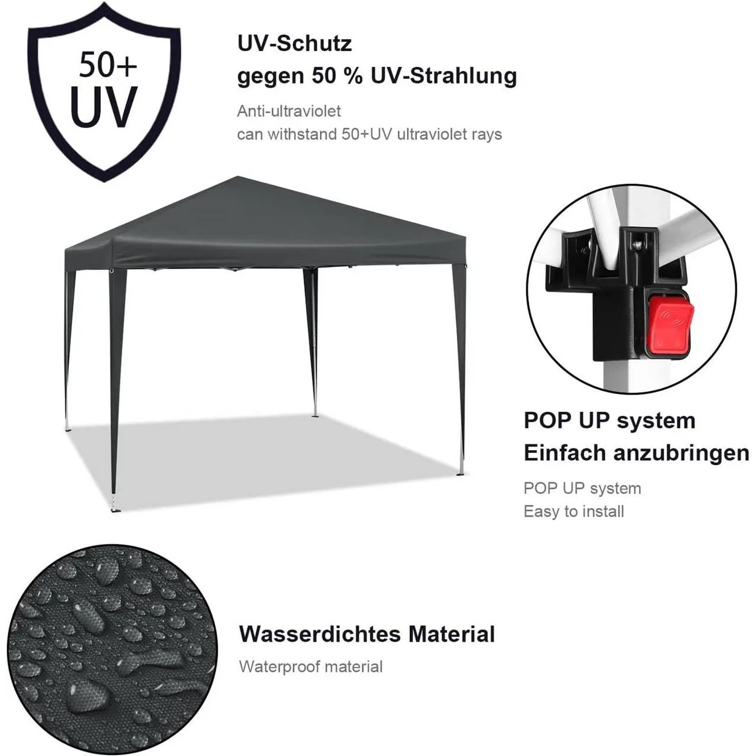 WOLTU Pavillon Pop-Up Wasserdichter Sonnenschutz 3 x 3 m Anthrazit_6