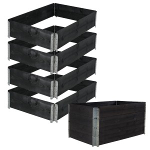 TRUTZHOLM Hochbeet 4er Set, Palettenrahmen aus Holz, 120x80x80 cm, schwarz und stapelbar.