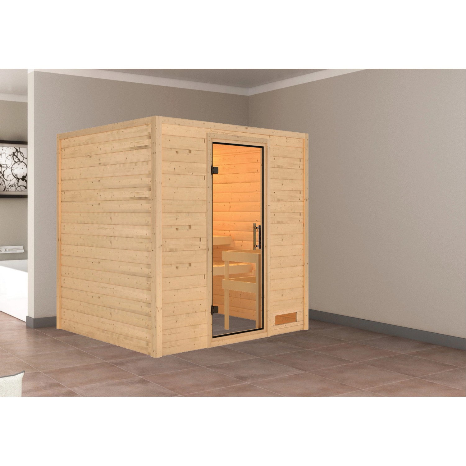 Karibu Sauna Anja mit Fronteinstieg, Glastür Klar