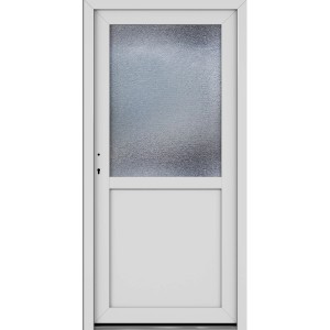 Weiße Roro Nebeneingangstür OKE 1155 aus Kunststoff mit Ornamentglas, 88x198 cm.
