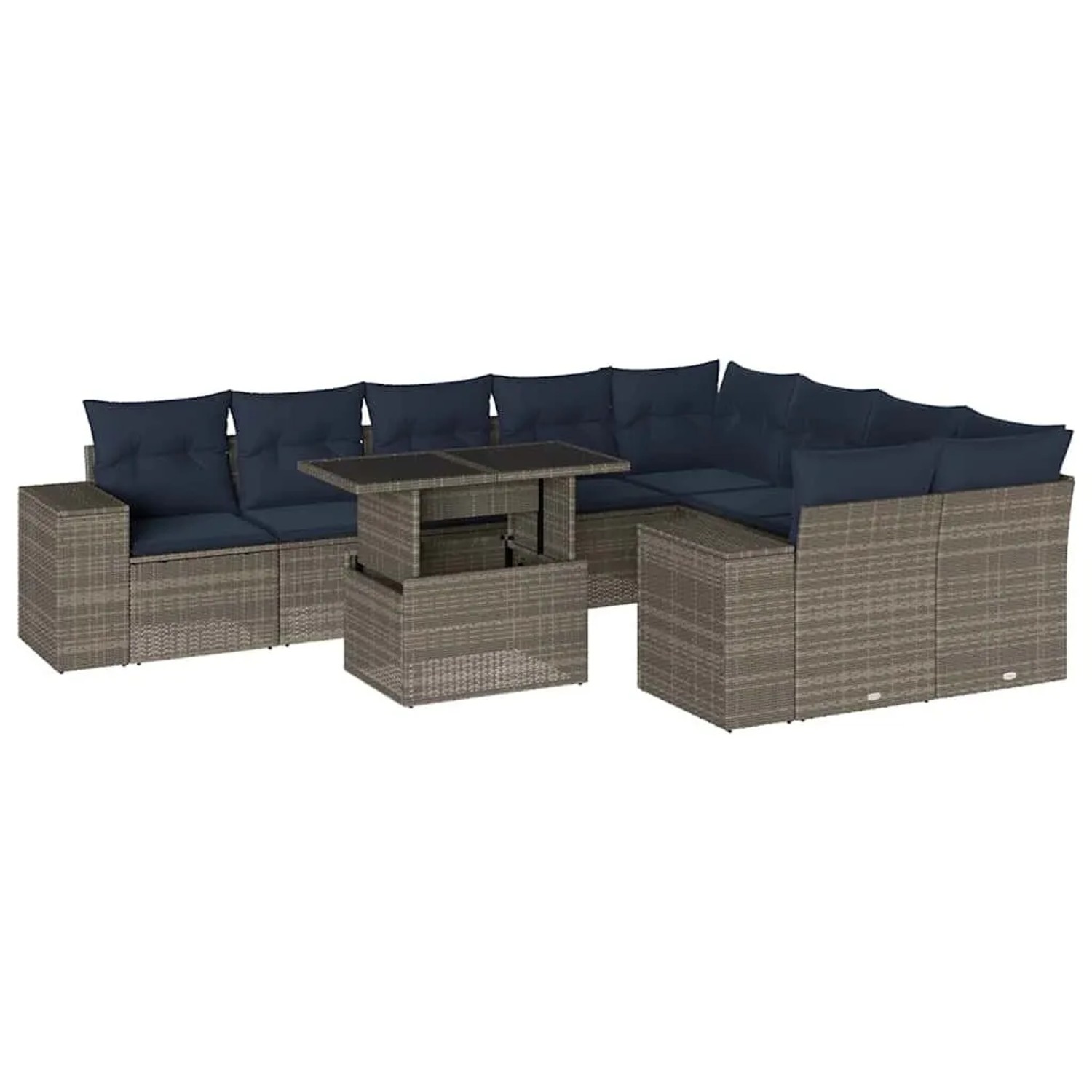 vidaXL 10-Tlg Gartensofa-Set mit Kissen Grau Polyrattan 3269391 günstig online kaufen