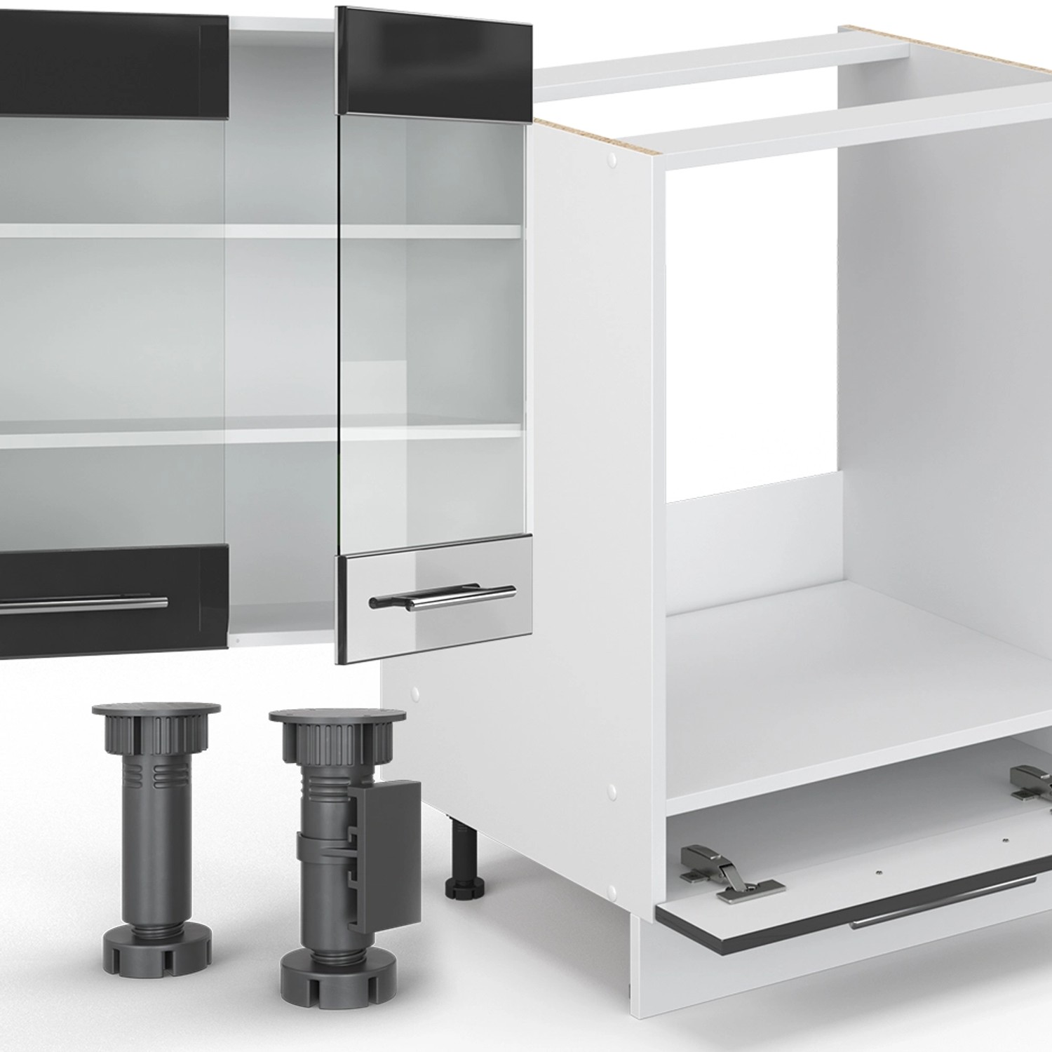 Vicco Fame-Line Küchenzeile in Anthrazit/Weiß mit Eiche Arbeitsplatte, 355 cm breit.