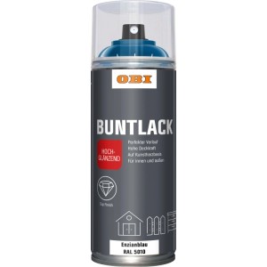 OBI Buntlack Spray, Enzianblau, hochglänzend, 400ml Dose.