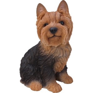 Deko-Figur: Sitzender Yorkshire Terrier Hund, 23 cm, aus wetterfestem Polystone für Garten und Haus.