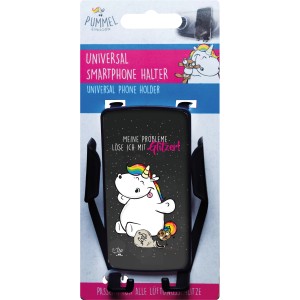 OkCars Smartphonehalter mit Pummeleinhorn Motiv und Glitzer für die Innenausstattung.