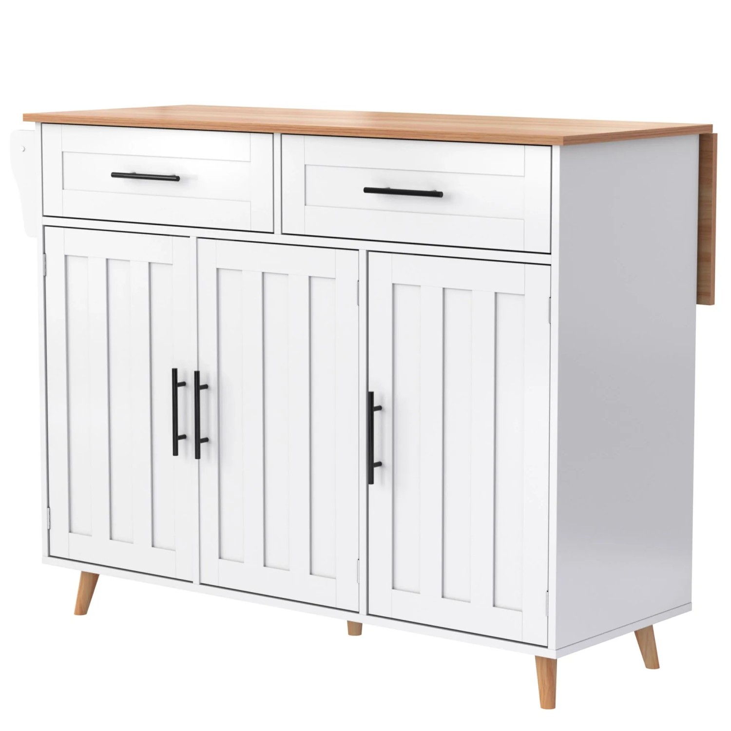 okwish Küchenwagen mit Rollen Holzmaserung Faltbarer Arbeitsplatte Stauraum 129x46-71x91cm Weiß