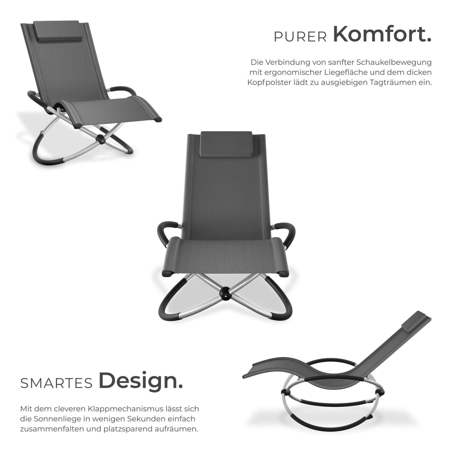 Tectake Sonnenliege Paulina Mit Textilene Ergonomisch  Atmungsaktiv  Widerstandsfähig und Faltbar  150 x 73 x 93 cm Grau_3
