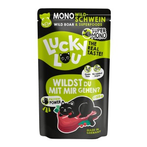 Lucky Lou Katzen-Nassfutter SuperMono Wildschwein, 125g Packung. Alleinfutter für Katzen.