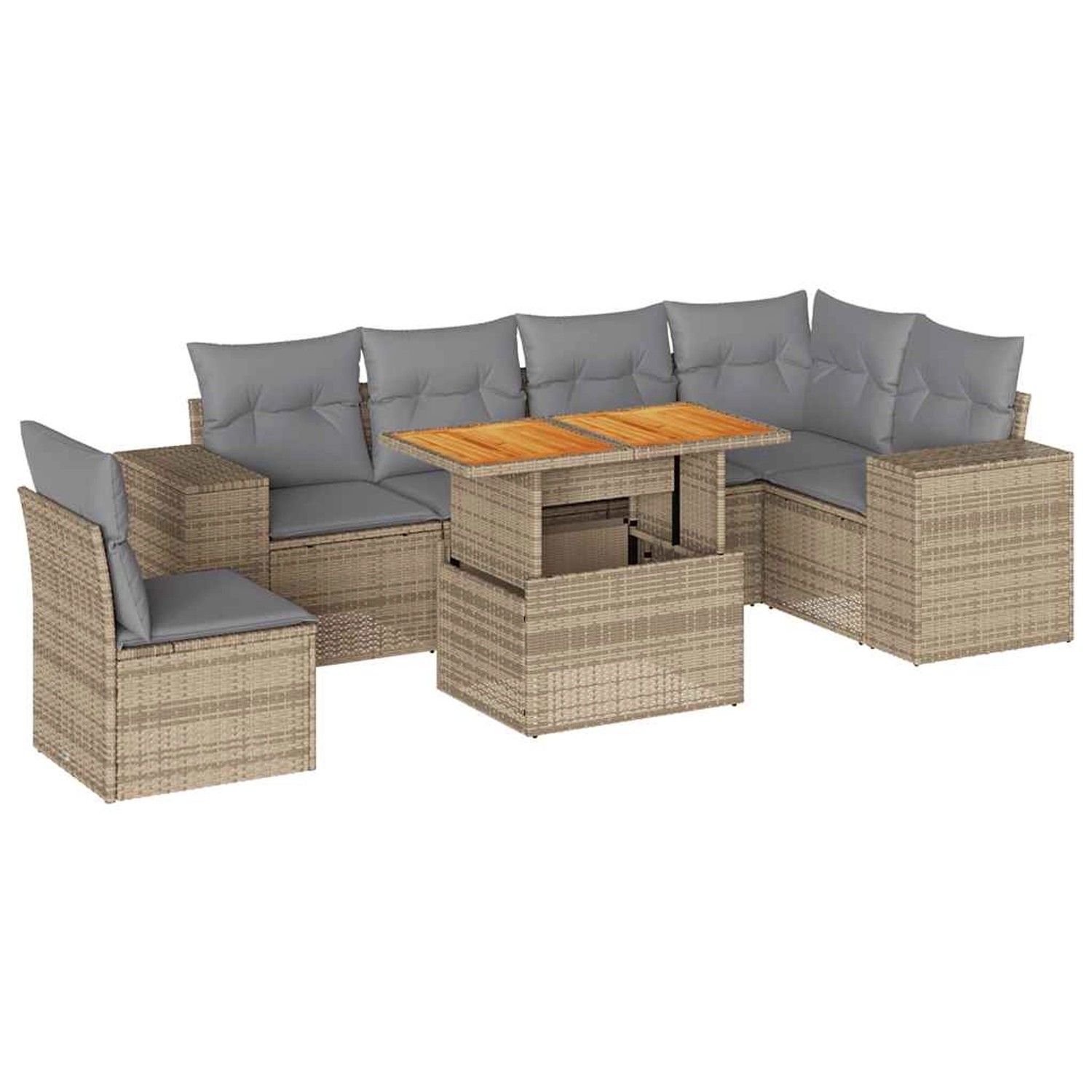 vidaXL 7-Tlg Garten-Sofagarnitur mit Kissen Beige Poly Rattan 3327384 günstig online kaufen