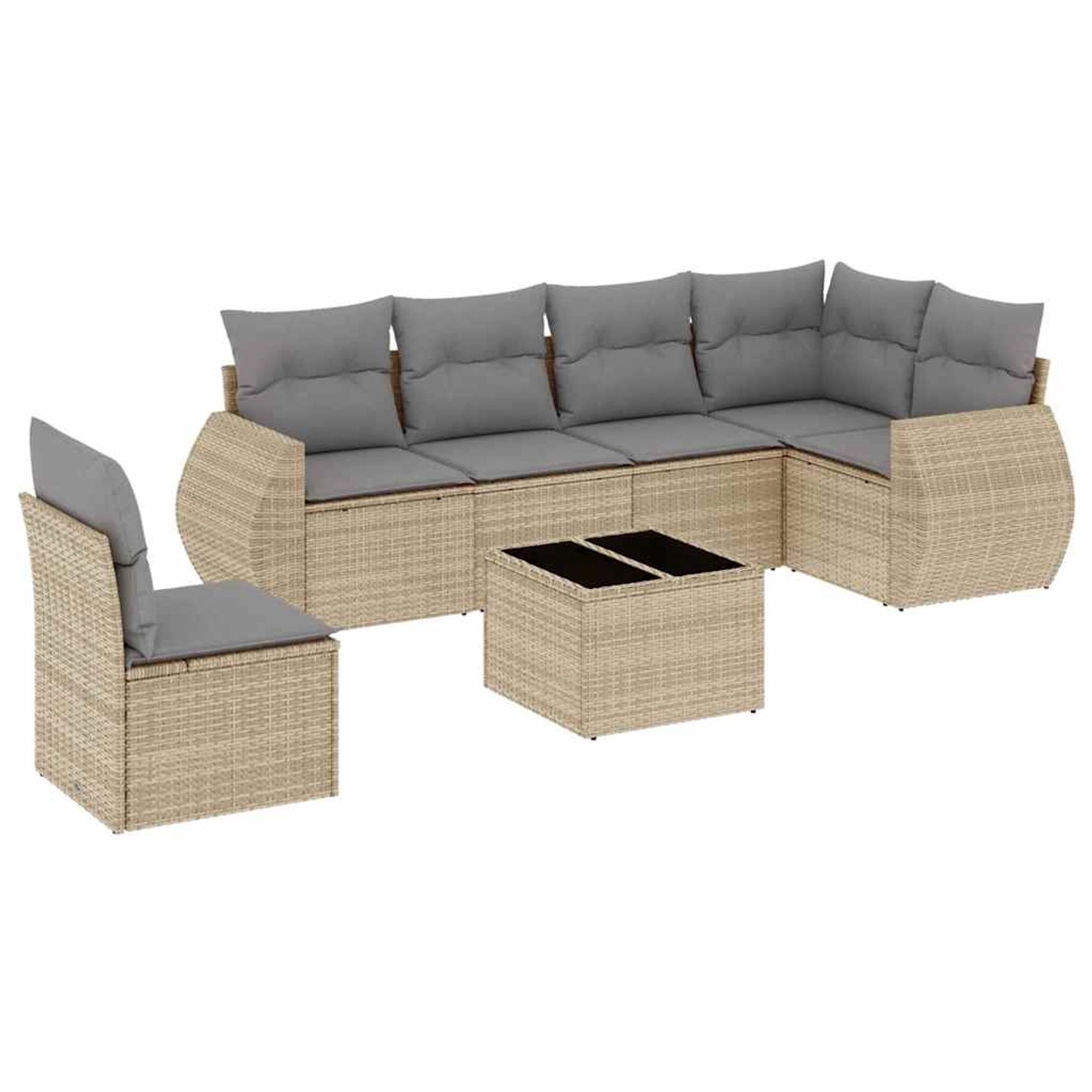 vidaXL 7-Tlg Garten-Sofagarnitur mit Kissen Beige Poly Rattan 3253776 günstig online kaufen