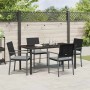 Schwarze 5-teilige vidaXL Garten Essgruppe aus Poly Rattan mit Tisch und 4 Stühlen.