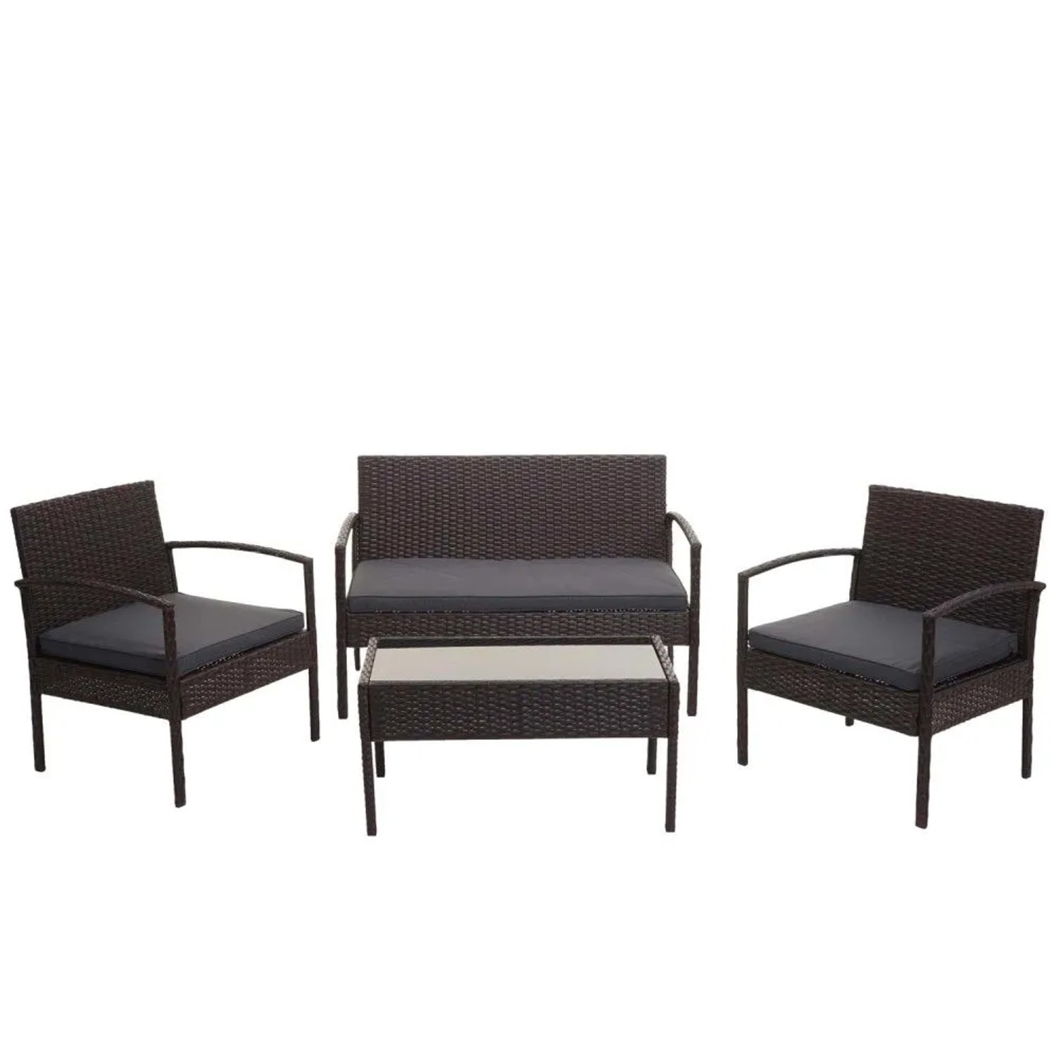MCW Poly-Rattan Garnitur F56 4-teilig Braun Kissen Dunkelgrau