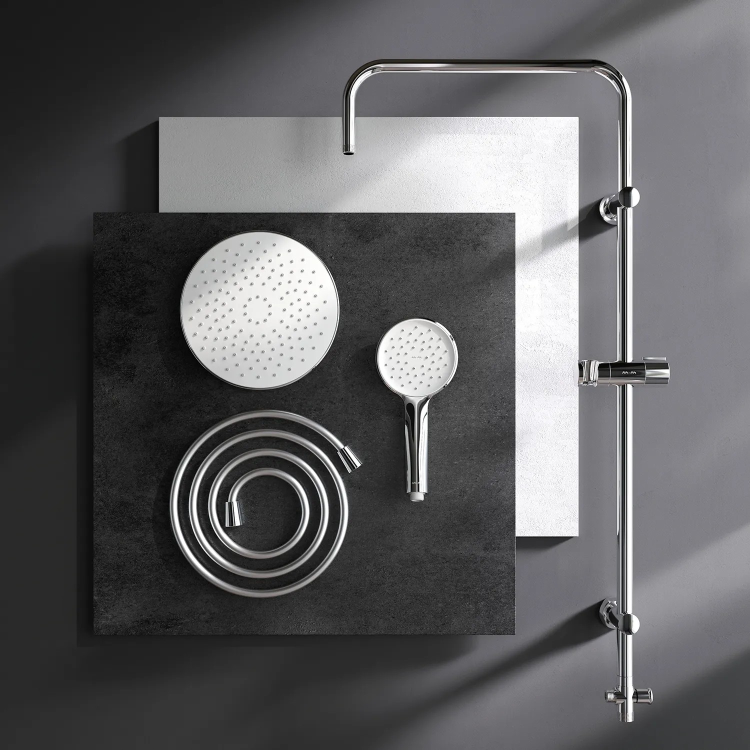 AM.PM Duschsystem Hit, chromfarbenes Regendusche-Set mit Duschsäule, Hand- und Kopfbrause.