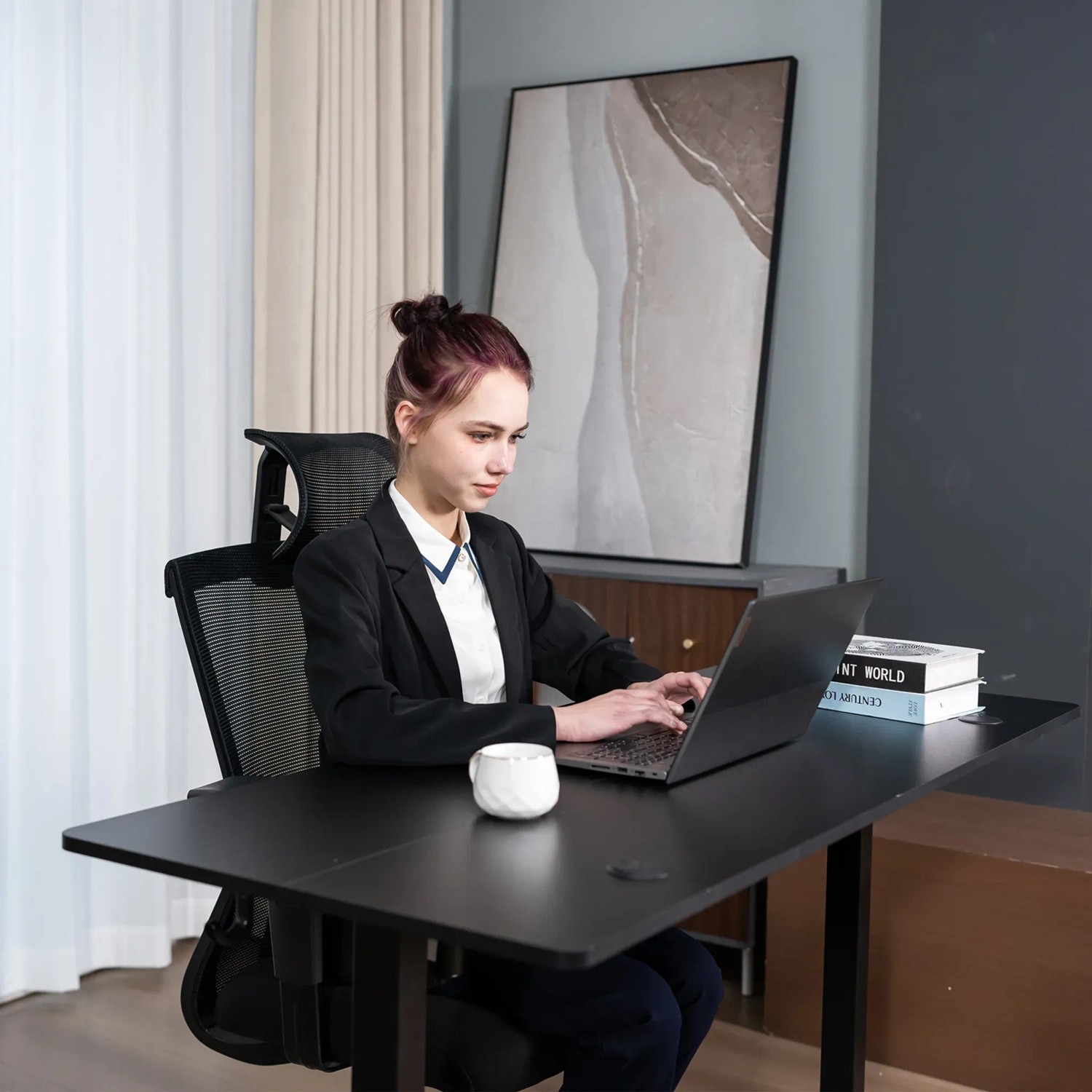 HOMAVO Elektrisch Höhenverstellbarer Schreibtisch 140x60cm mit Memory Funktion Anti Kollisions System Sitzerinnerung Schwarz_10