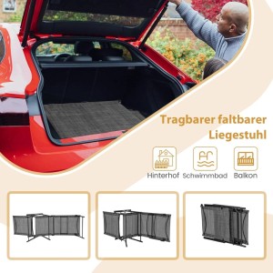2er Set Costway Sonnenliegen, klappbar und verstellbar, grau, im Kofferraum eines Autos.