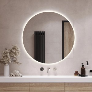 Runder Tulup LED-Lichtspiegel (Ø70cm) im Badezimmer mit neutralweißem Licht.