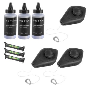 STAHLWERK Schlagschnur Set, 3x 15m Schnur, 3x Wasserwaage, 3x Kreide, für präzise Markierungen.