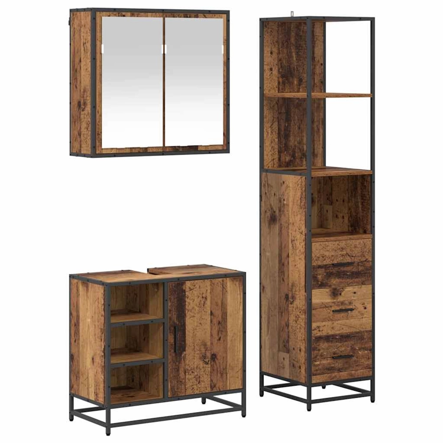 vidaXL Badezimmermöbel Set mit Schubladen 3-Tlg Altholz Holzwerkstoff 34024 günstig online kaufen