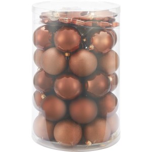 50-teiliges Weihnachtskugel-Set (Ø 6cm) in Cognac mit Kugeln und Sternen im transparenten Behälter.