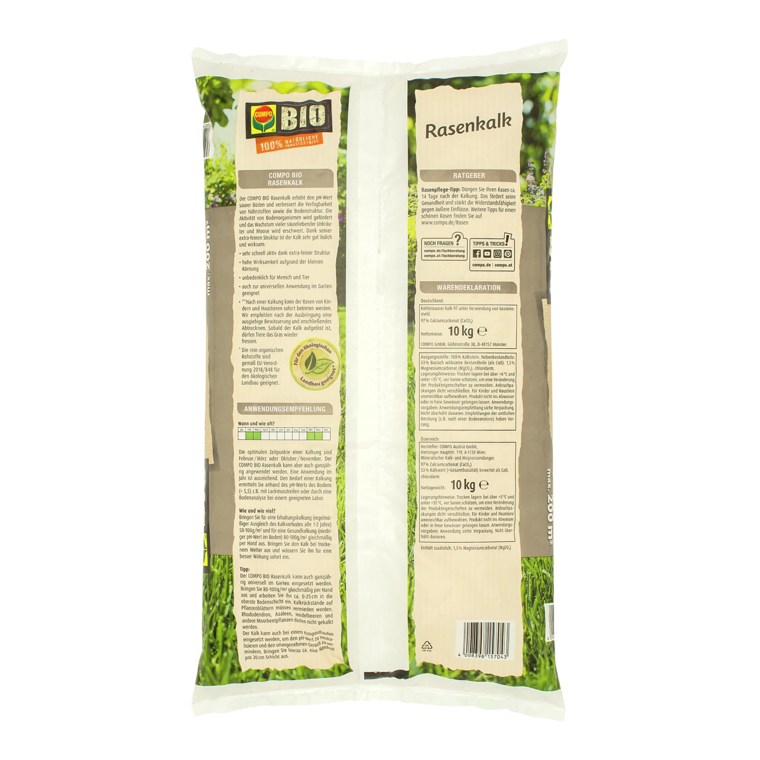 Compo BIO Rasenkalk 10 kg für de natürlich pH-Wert günstig online kaufen