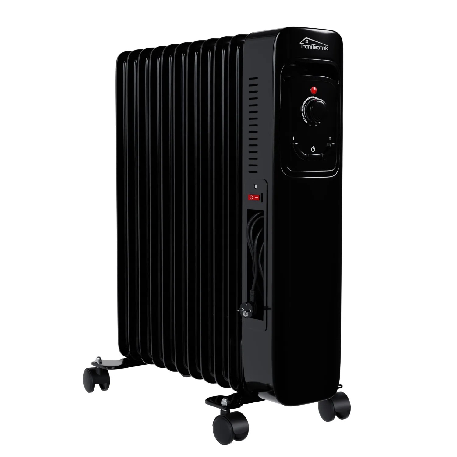 Schwarzer TroniTechnik Ölradiator TT OR 211 mit 11 Rippen und 2500 Watt Leistung.