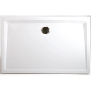 Rechteckige, flache Duschwanne 90x80 cm, Alpinweiß, mit Ablaufgarnitur und Füßen.