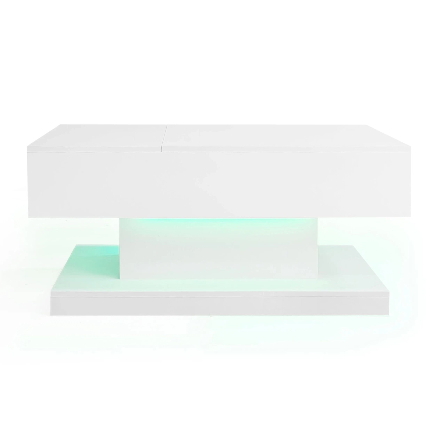 ModernLuxe Couchtisch Hochglanz Höhenverstellbar mit LED Beleuchtung Stauraum MDF Weiß